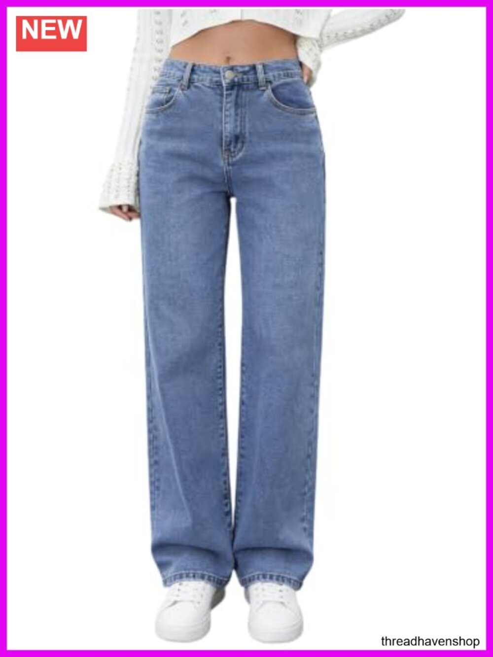High Waisted Straight Leg Stretchy Jeans Elastic Waistband